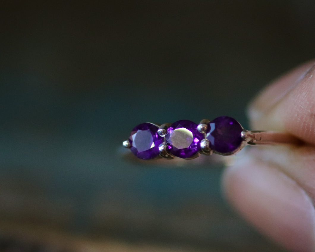 Sterling Silver Amethyst Ackee Ring- Size 7.5