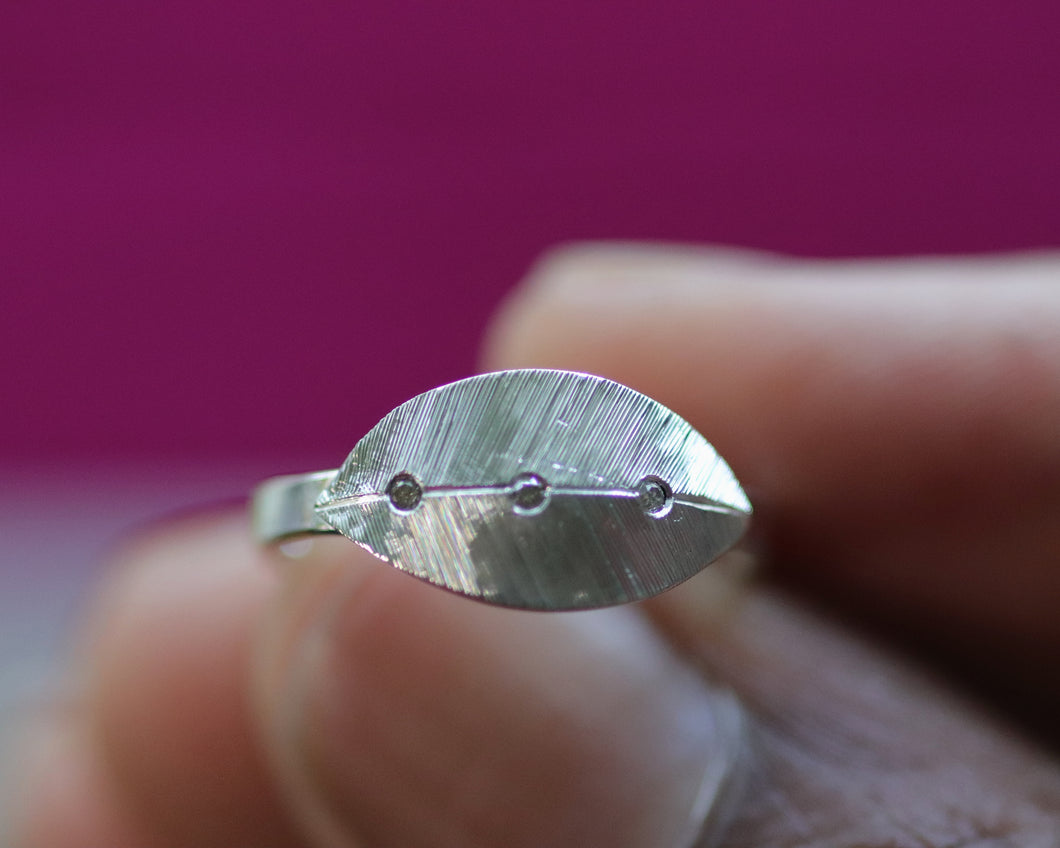 Sterling Silver Diamond Leaf Signet Ring II