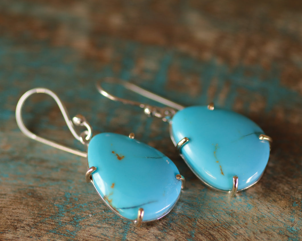 Turquoise gold and silver dangle earrings