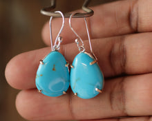 Load image into Gallery viewer, Turquoise gold and silver dangle earrings
