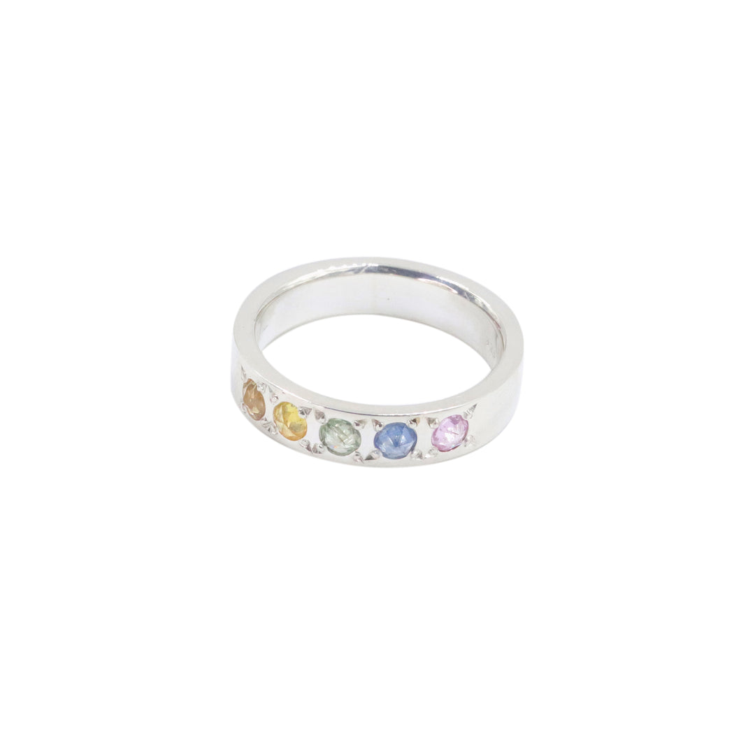 Sapphire Rainbow Padoo Ring in Sterling Silver